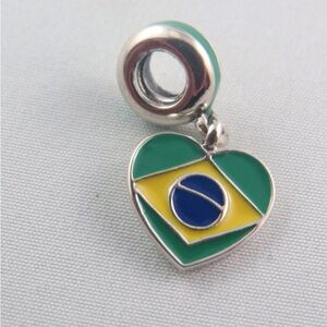 Pandora Brazil Charm Brazil Heart Flag Charm Travel Charm #791911ENMX (T16)